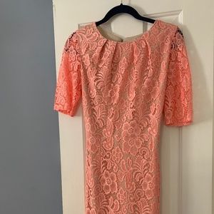 Peach /pink  flower lace dress with nude under dress